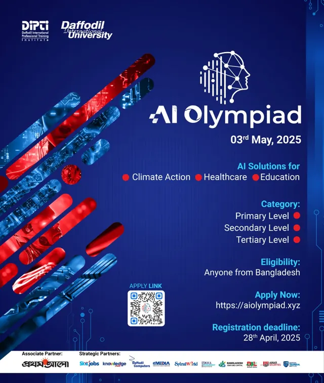 AI Olympiad Bangladesh Poster, DIPTI × Daffodil International University